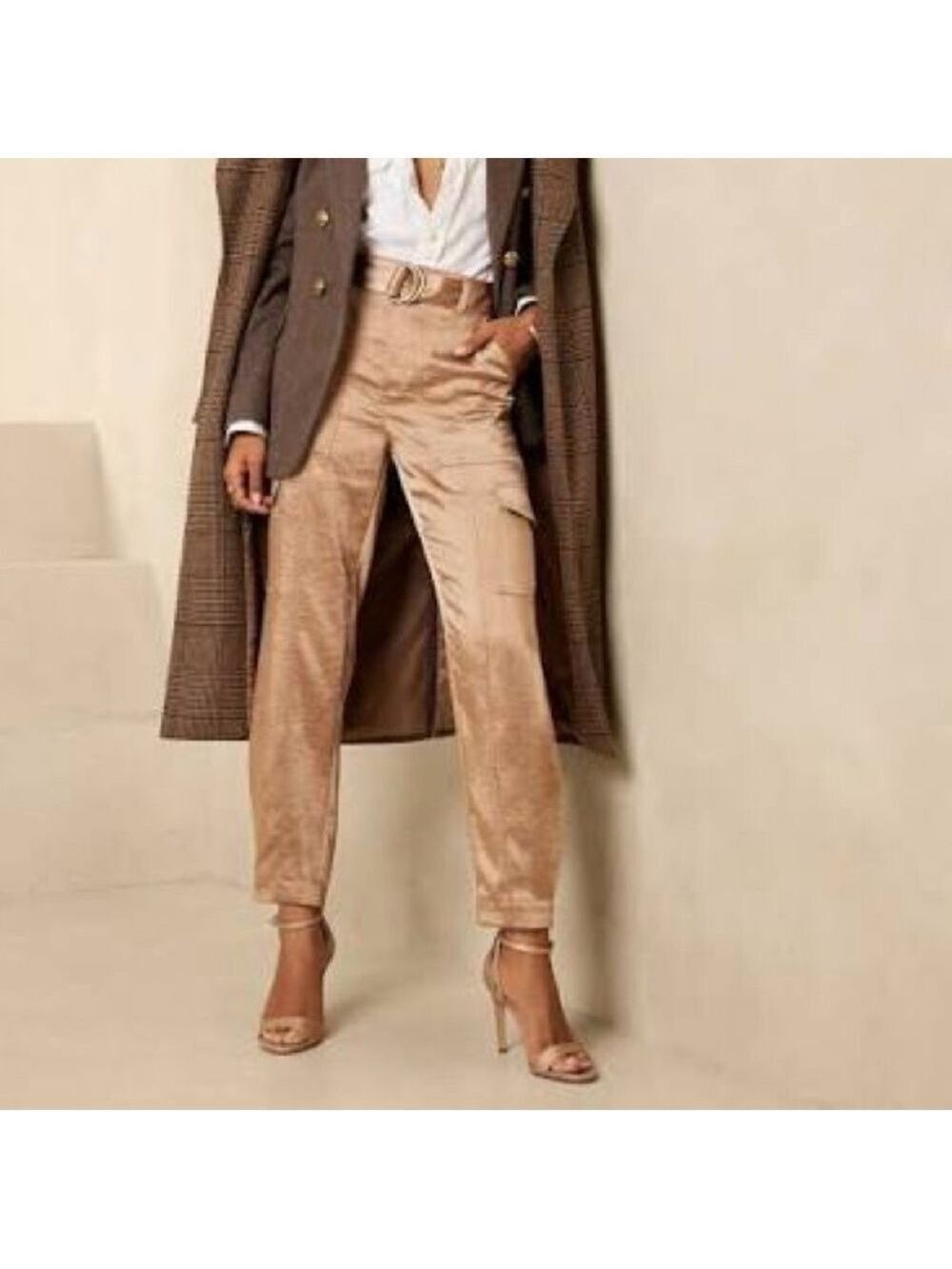Banana Republic Prado Champagne Satin Cargo Pants Size 14